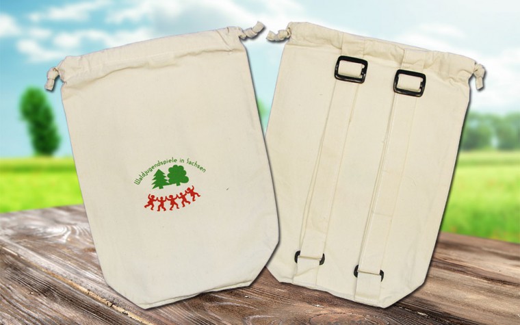 Abbildung: exklusiver Rucksack aus Baummwolle mit Druck 25x35 cm