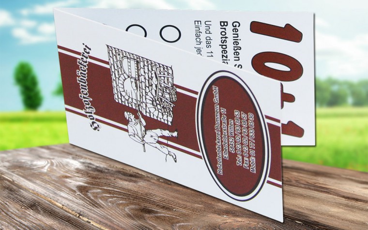 Abbildung: bedruckte Klappvisitenkarten, doppelt quer aus Bilderdruckpapier - 172x55 mm