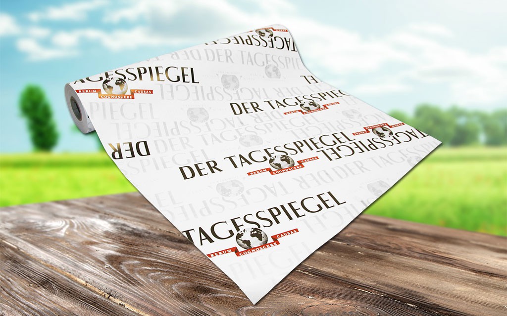 bedrucktes Geschenkpapier auf Rolle, weißes Papier - 70 cm breit