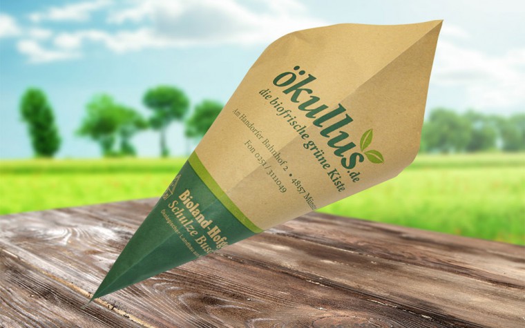 Abbildung: Obstspitztüten aus braunem Natronmischpapier mit Druck - 1,5 kg