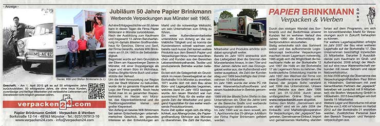 Bericht Westfälische Nachrichten zum 50. Jubiläum Bericht zum Jubiläum Westfälische Nachrichten (2015)