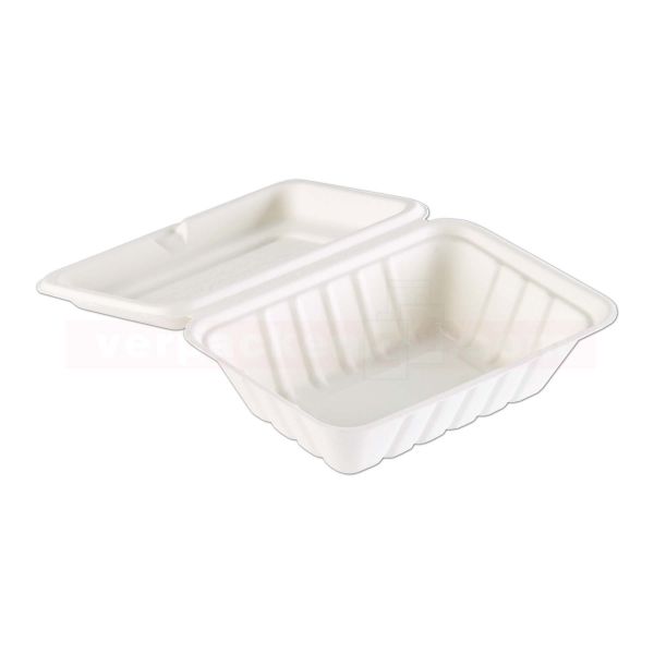 Bagasse Boxen eckig - Menübox mit Klappdeckel - weiß, kompostierbar