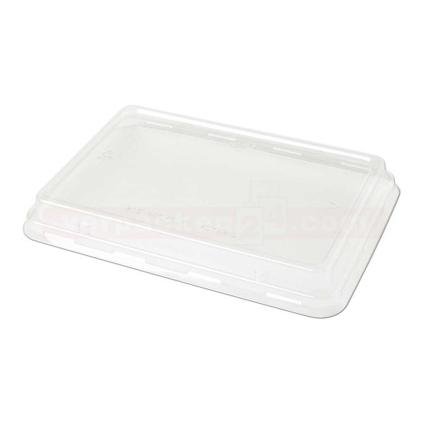 Bagasse Boxen eckig - DECKEL - kristallklar, recycelbarem PET