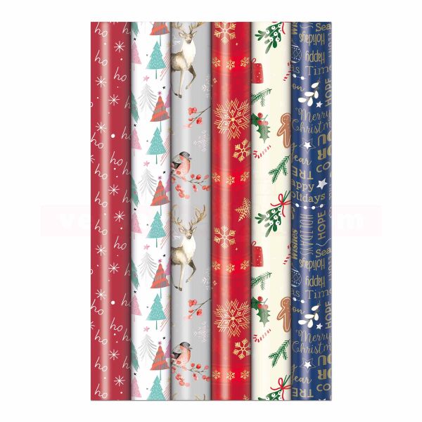 Weihnachts Geschenkpapier Röllchen 70 cm - Christmas - 6 Motive (VE: 50 Rollen)