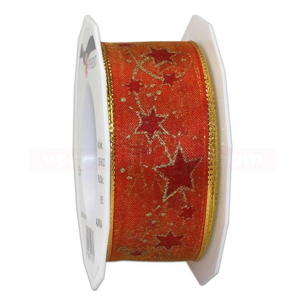 Schleifenband Auriga Weihnachten 40 mm - rot - Drahtkante