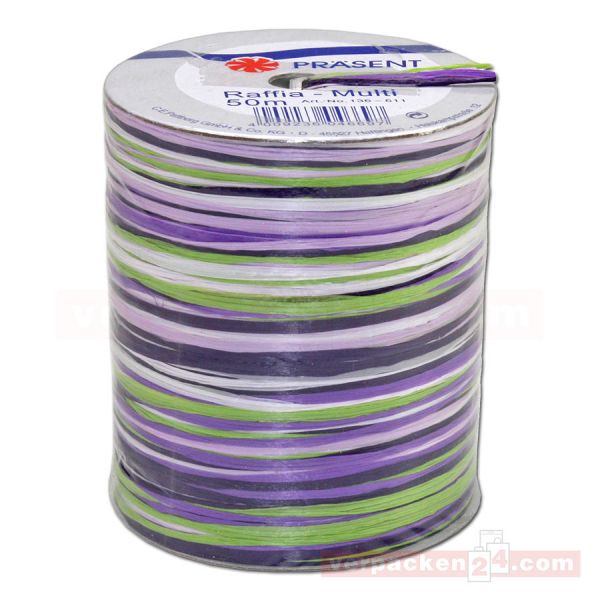 Bastband auf Spule - Raffia Multicolour 50 m - violett (611)