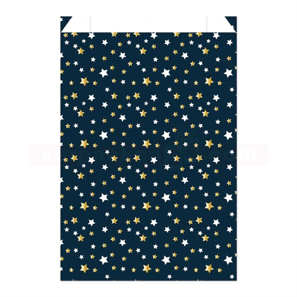 Geschenkbeutel Weihnachten mit Seitenfalte, Sterne blau 180+60x334+18mm