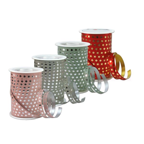 Ringelband Poly Chrismas Star - Weihnachten - Glanzsterne, 10 mm
