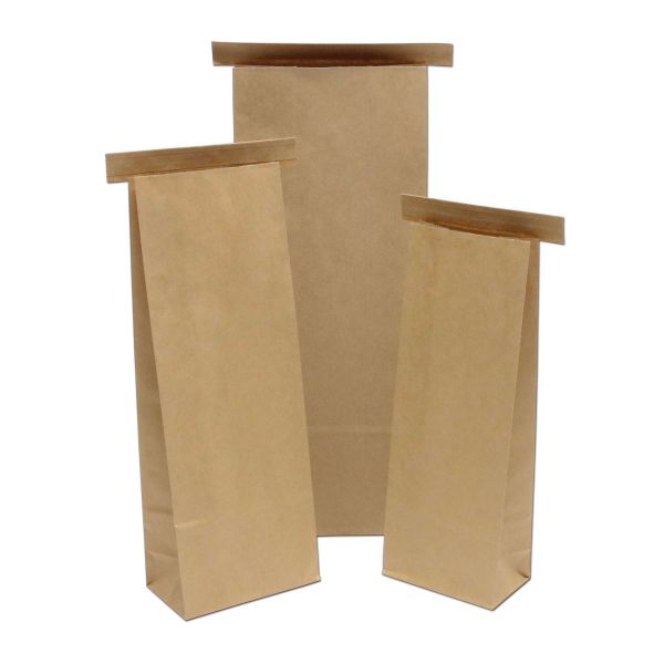Papier-Blockbodenbeutel braun mit Clipband - PP-beschichtet
