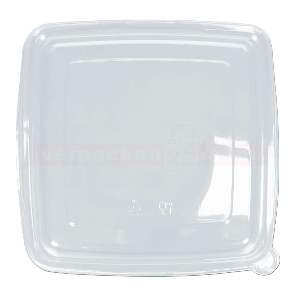 Bagasse-Salatschale flach ECO quadratisch - DECKEL - glasklar PET