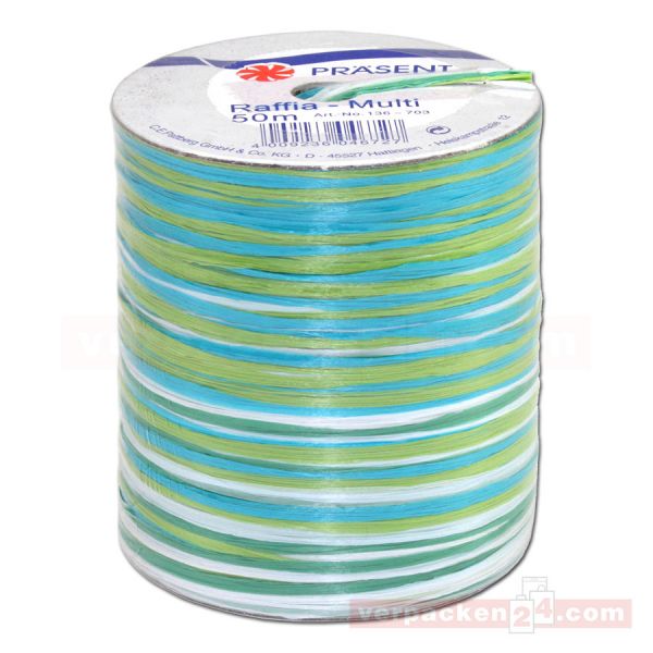 Bastband auf Spule - Raffia Multicolour 50 m - hellblau (703)