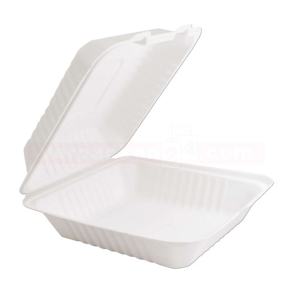 Bagasse Fiber Boxen eckig - Menübox mit Klappdeckel - kompostierbar