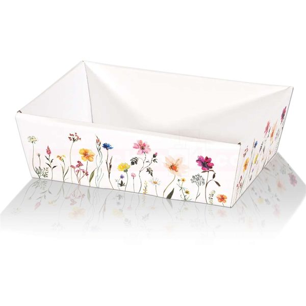 Präsentkorb Flowers - 4-eckig, Blumenmotiv weiß FSC®