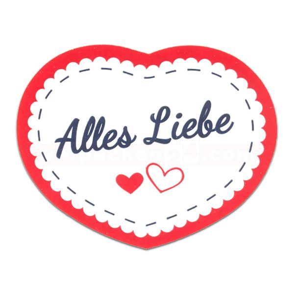 SKL-Etiketten, Herzform, Alles Liebe - 46x32mm - rot/blau