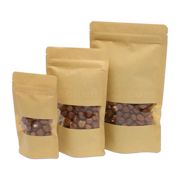 Standbodenbeutel mit Fenster Kraftpapier braun - Doypack