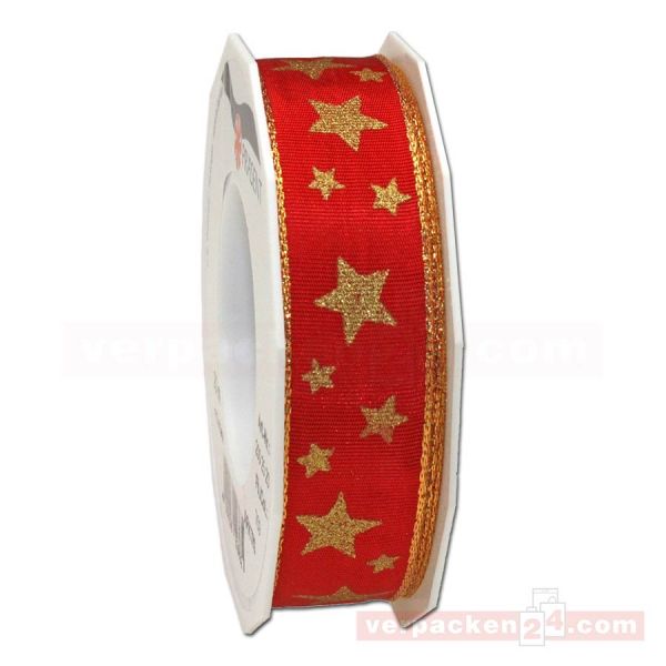 Schleifenband Weihnachten Arktis Rolle 20 m, 25 mm - rot/gold