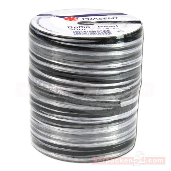 Bastband auf Spule - Raffia PEARL Multicolour 50 m - schwarz