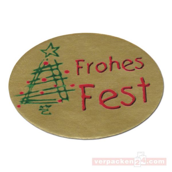 SKL-Etiketten, neutral - Frohes Fest - gold, Tanne grün - oval