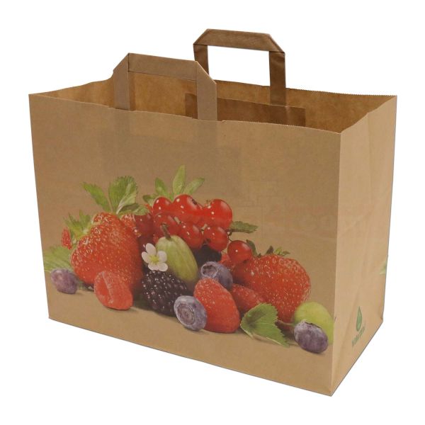 Papiertragetaschen braun, Beerenmotiv - 36+17x27cm - nassfest