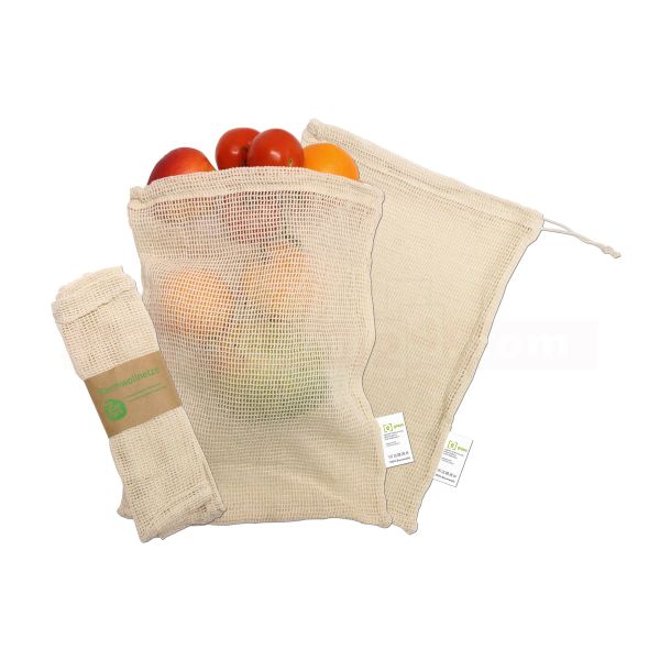 Obst- und Gemüsebeutel, Baumwolle Kordelzug - Mehrwegfrischenetz - 2er Pack