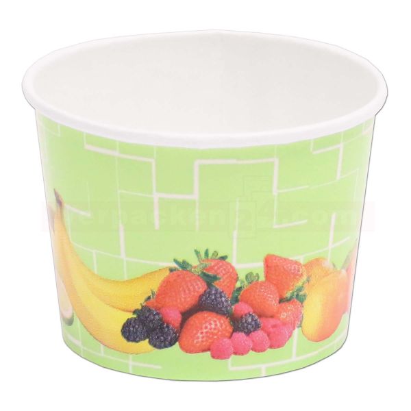 Eisbecher aus Hartpapier, Neutraldruck Früchtemotiv, rund