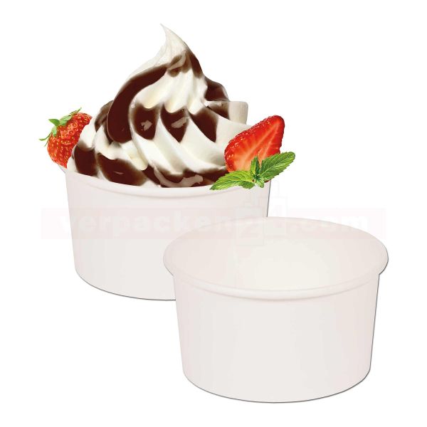 Eisbecher aus Hartpapier FSC®, Green Leaf weiß - rund