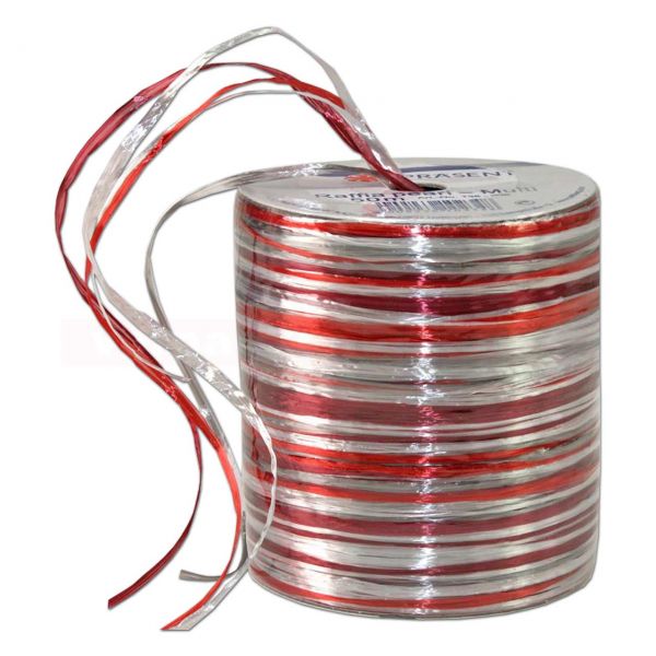Bastband auf Spule - Raffia PEARL Multicolour 50 m - rot silber
