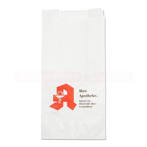 Arznei-Faltenbeutel, Kraftpapier weiß - Apothekenaufdruck