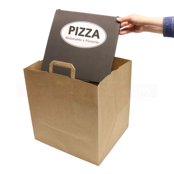 Papiertragetasche Göttingen PIZZA - braun glatt - 36+31x36cm