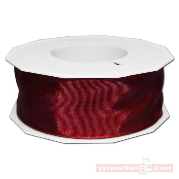 Seidenband - Lyon - mit Drahtkante, Rolle 25 m, 40 mm - bordeaux