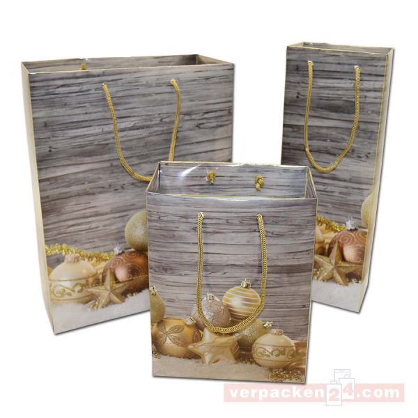 Weihnachts-Flaschentaschen Exclusiv - Kugeln gold 13+ 9x36cm