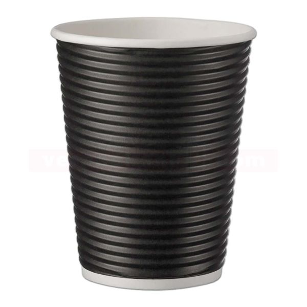Kaffeebecher Hartpapier, Ripple black - Riffelbecher 2-wandig