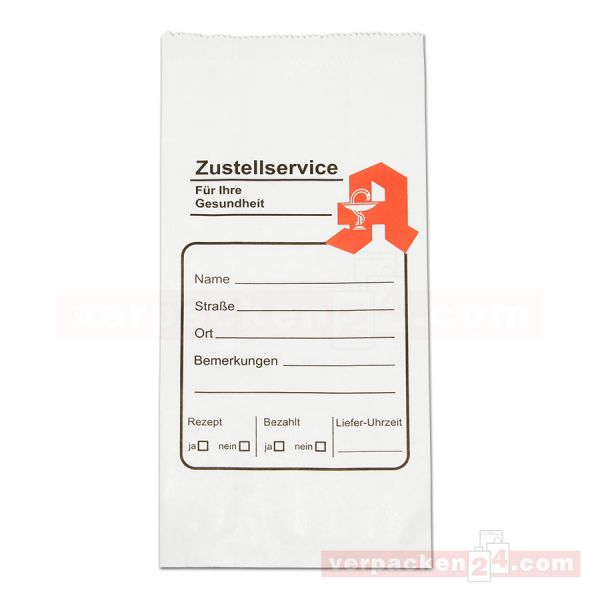 Arznei-Zustellbeutel - Faltenbeutel weiß 14+9x28cm - Apotheke