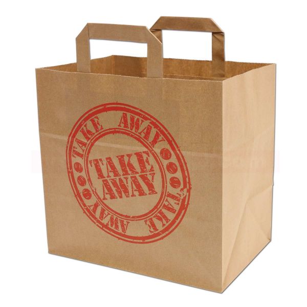 Papiertragetasche, Snack braun, 26+17x25cm - Take Away