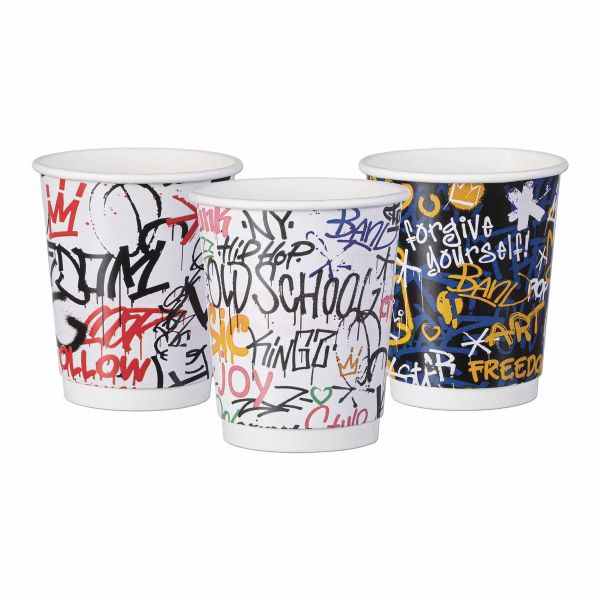 Ausschankbecher Hartpapier, Graffiti - Kaffeebecher 2-wandig FSC®