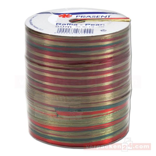 Bastband auf Spule - Raffia PEARL Multicolour 50 m - dunkelgrün