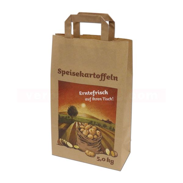 Papiertragetasche, Kartoffeln braun, Erntefrisch - 22+10x36cm - nassfest