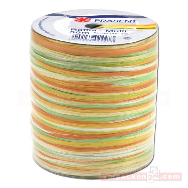 Bastband auf Spule - Raffia Multicolour 50 m - gelb orange(605)