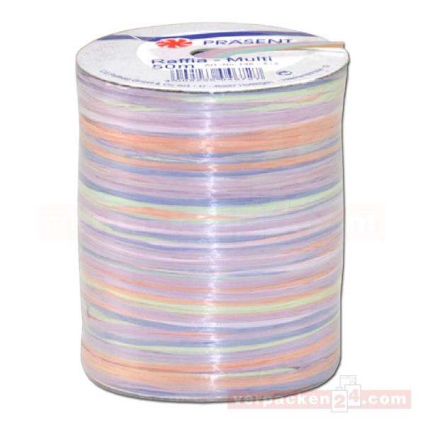 Bastband auf Spule - Raffia Multicolour 50 m - pastell (612)