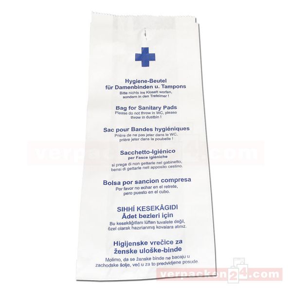 Hygienebeutel, weiß - Neutraldruck 12+4,5x28cm - mehrsprachig