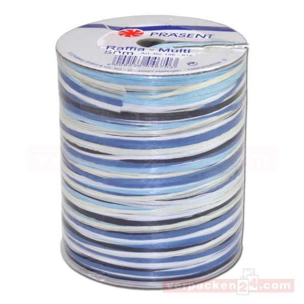 Bastband auf Spule - Raffia Multicolour 50 m - blau (614)