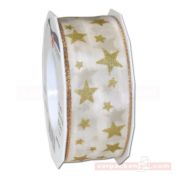 Schleifenband Weihnachten Arktis Rolle 20 m, 40 mm - weiß/gold