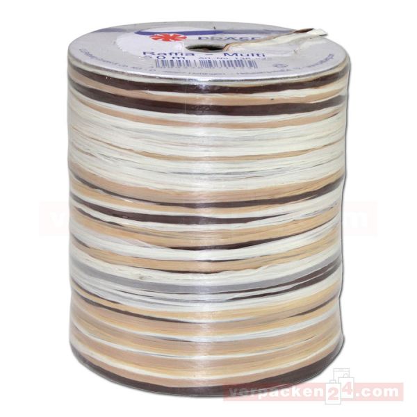 Bastband auf Spule - Raffia Multicolour 50 m - braun (622)
