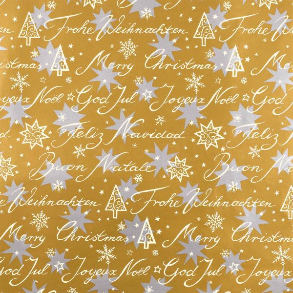 Weihnachts Geschenkpapier Zo 0A53791, Rolle 50cm, Sterne gold, silber