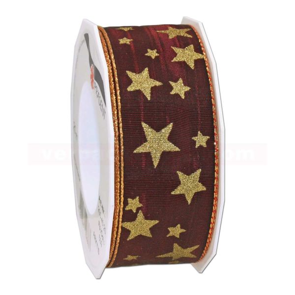 Schleifenband Weihnachten Arktis Rolle 20 m, 40 mm - bordeaux/gold