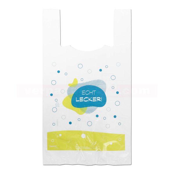 HDPE-Hemdchentaschen, weiß, geblockt - 27+14x47cm - Echt lecker