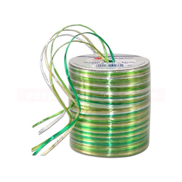 Bastband auf Spule - Raffia PEARL Multicolour 50 m - grün gold