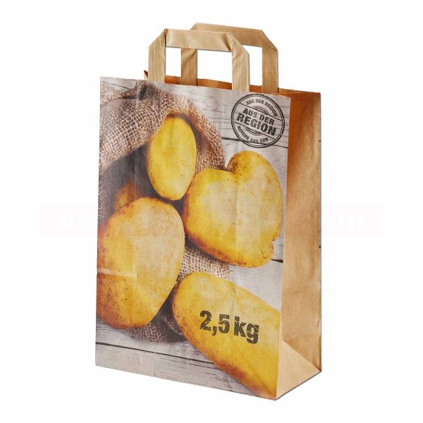 Papiertragetasche, Kartoffeln braun, Aus der Region - 22+10x31cm