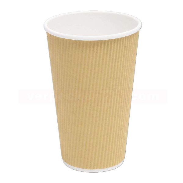 BIO Kaffeebecher Hartpapier, Riffelbecher braun - doppelwandig