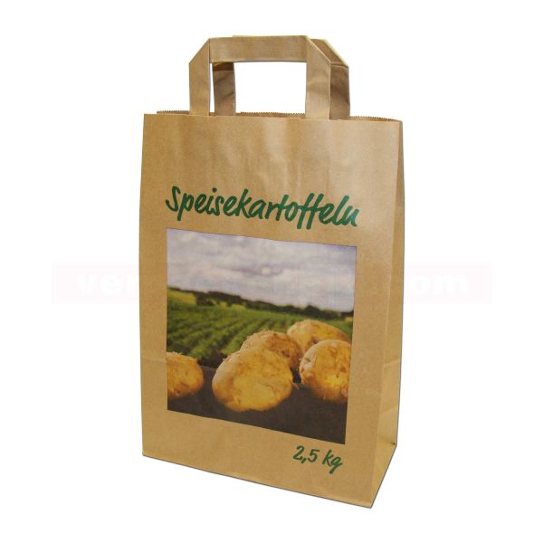 Papiertragetasche, Kartoffeln braun, Landschaft - 22+10x31cm